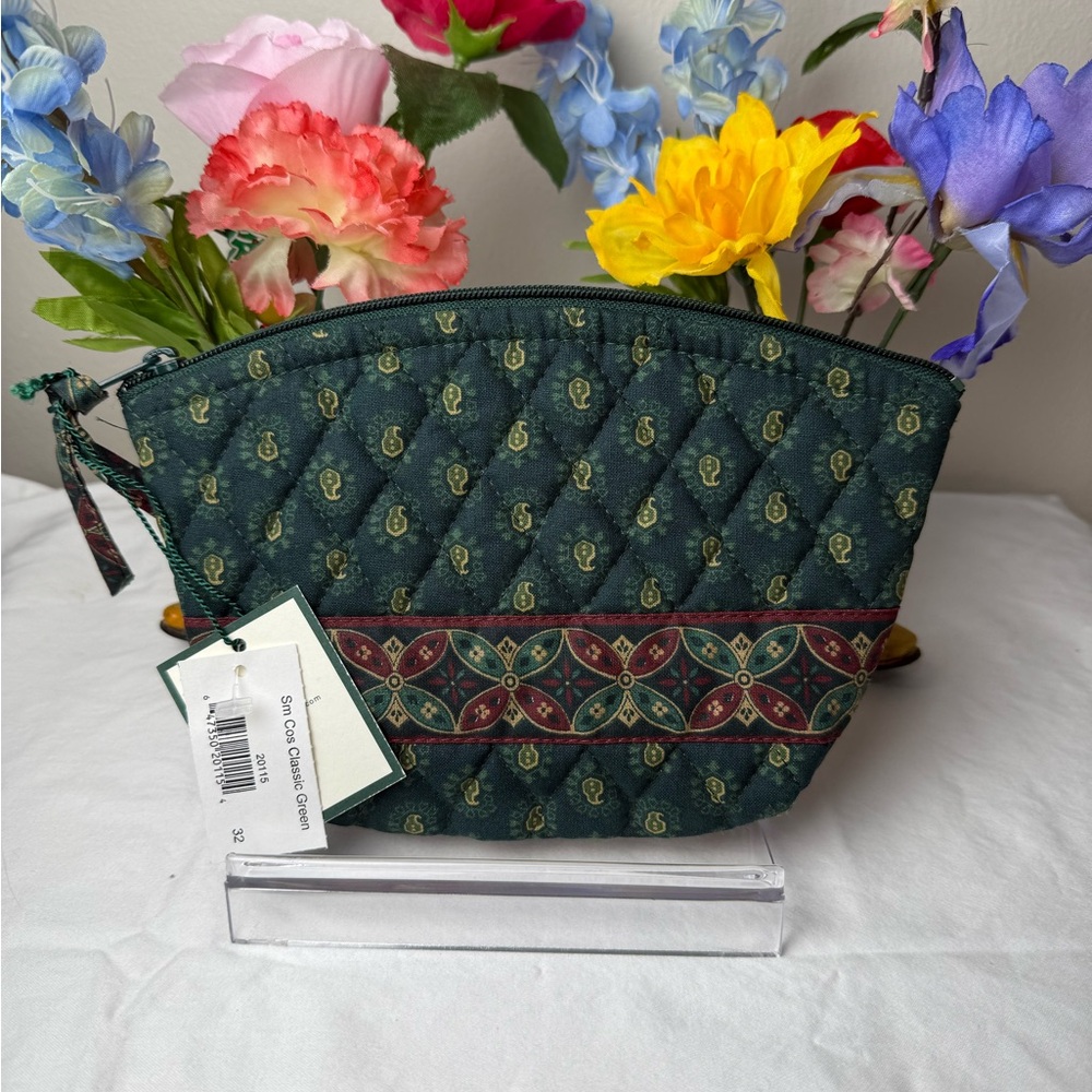 NWT Vera Bradley Small Cosmetic Bag Classic Green Print Retired Makeup Travel